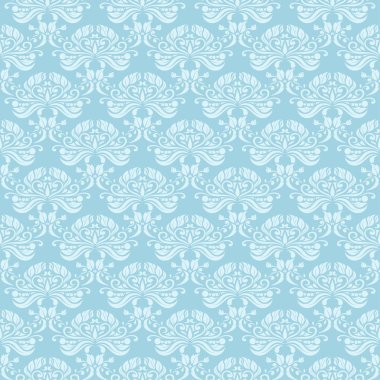 Mavi zemin üzerine beyaz çiçek desenli. Tekstil ve duvar kağıtları için sorunsuz süsleme