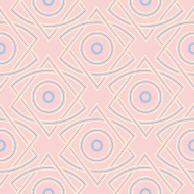 Geometrik pembe renkli Dikişsiz desen duvar kağıtları, Tekstil ve kumaş için mavi ve bej elemanları ile