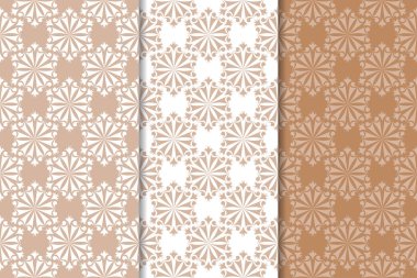 Kahverengi çiçek arka planlar. Tekstil ve duvar kağıtları için dikişsiz desen seti