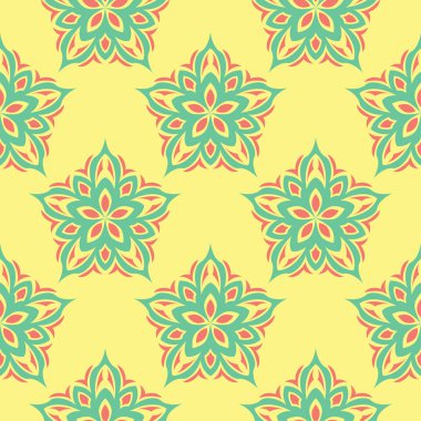 Çiçek seamless modeli. Arka plan duvar kağıtları için pembe ve yeşil çiçek öğeleri ile parlak renkli