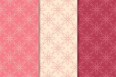 Kırmızı çiçekli süsler kümesi. Kiraz pembe dikey Dikişsiz desen. Duvar kağıdı arka plan