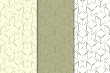 Zeytin yeşili ve beyaz geometrik süsler. Web, Tekstil ve duvar kağıtları için dikey Dikişsiz desen seti