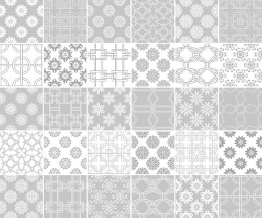 Geometrik ve bitkisel Dikişsiz desen koleksiyonu. Gri ve beyaz arka plan Tekstil ve duvar kağıtları için