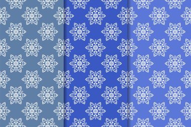 Mavi çiçekli süsler. Dikey Dikişsiz desen seti. Duvar kağıdı arka plan