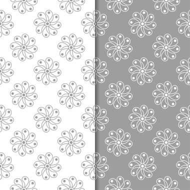 Beyaz ve gri arka plan çiçek kümesi. Tekstil ve duvar kağıtları için dikişsiz desen