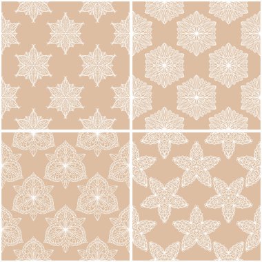 Çiçek desenleri. Sorunsuz arka plan bej ve beyaz dizi. Vektör çizim