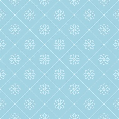 Mavi zemin üzerine beyaz çiçek desenli. Tekstil ve duvar kağıtları için sorunsuz süsleme