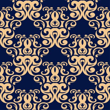 Koyu mavi zemin üzerine altın çiçek öğe. Tekstil ve duvar kağıtları için seamless modeli