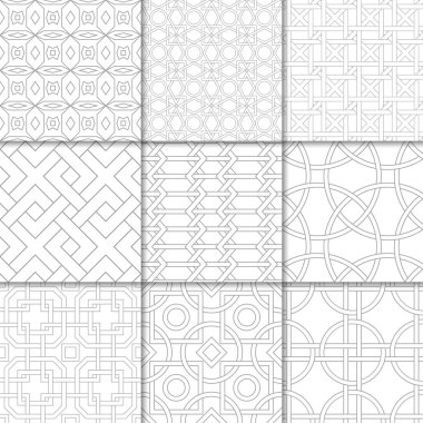 Işık gri geometrik süsler. Web, Tekstil ve duvar kağıtları için tarafsız Dikişsiz desen koleksiyonu