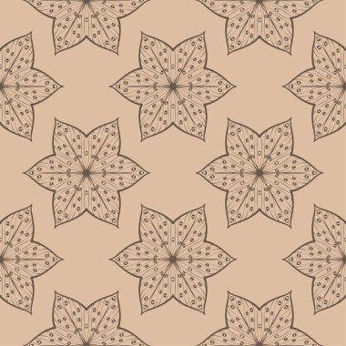 Kahverengi ve bej çiçekli süs. Tekstil ve duvar kağıtları için seamless modeli
