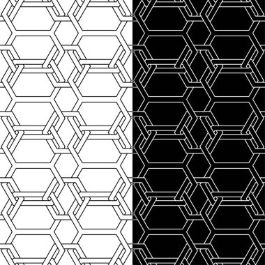 Siyah ve beyaz geometrik süsler. Web, Tekstil ve duvar kağıtları için dikişsiz desen seti