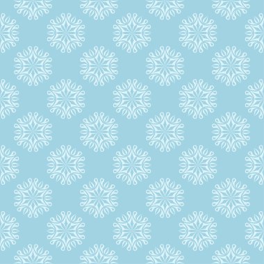 Mavi zemin üzerine beyaz çiçek desenli. Tekstil ve duvar kağıtları için sorunsuz süsleme