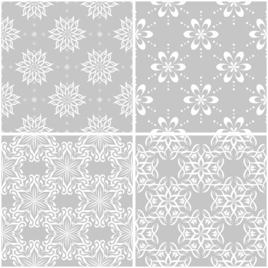 Çiçek desenleri. Tek renkli kesintisiz arka plan gri ve beyaz dizi. Vektör çizim