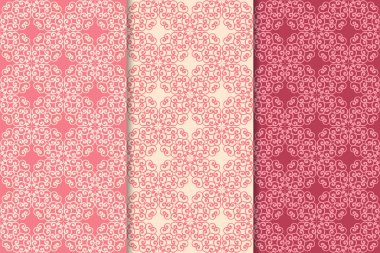 Kiraz kırmızı çiçekli süsler. Dikey Dikişsiz desen seti. Duvar kağıdı arka plan