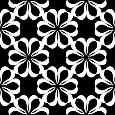 Siyah arka plan üzerine beyaz çiçek süsleme. Tekstil ve duvar kağıtları için seamless modeli