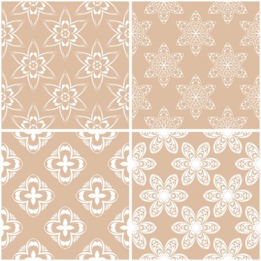 Çiçek desenleri. Sorunsuz arka plan bej ve beyaz dizi. Vektör çizim