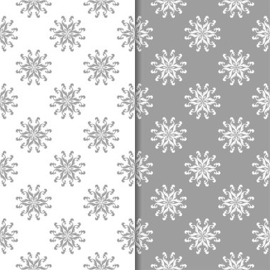 Beyaz ve gri arka plan çiçek kümesi. Tekstil ve duvar kağıtları için dikişsiz desen