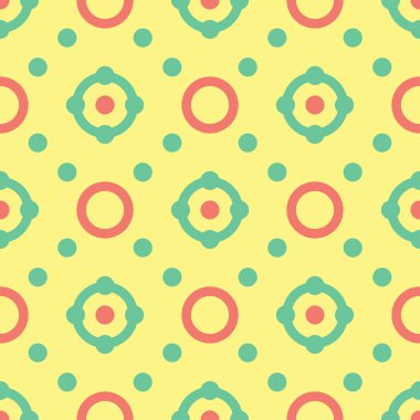 Geometrik yeşil ve pembe elemanları ile Seamless modeli. Sarı çok renkli arka plan duvar kağıtları, Tekstil ve kumaş için