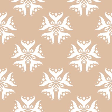 Bej renkli arka plan üzerinde beyaz çiçek tasarım. Tekstil ve duvar kağıtları için seamless modeli