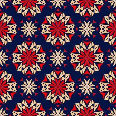 Çiçek sorunsuz ile mavi arka plan kırmızı ve bej desen. Arka plan duvar kağıtları, Tekstil ve kumaş için