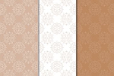Çiçek süsler kümesi. Kahverengi, bej ve beyaz Dikişsiz desen Tekstil ve duvar kağıtları için