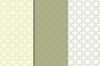 Zeytin yeşili ve beyaz geometrik süsler. Web, Tekstil ve duvar kağıtları için dikey Dikişsiz desen seti