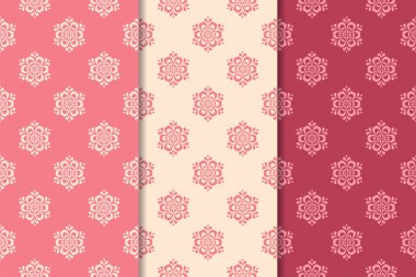 Kiraz kırmızı çiçekli süsler. Dikey Dikişsiz desen seti. Duvar kağıdı arka plan