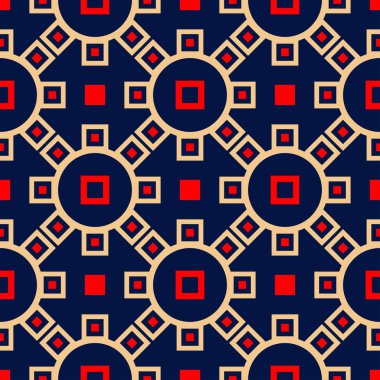 Geometrik mavi seamless modeli. Kırmızı ve bej duvar kağıtları, Tekstil ve kumaş için yazdırma