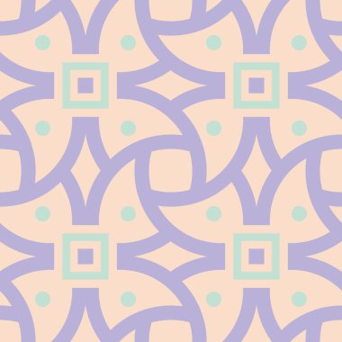 Geometrik çok renkli seamless modeli. Bej renkli arka plan duvar kağıtları, Tekstil ve kumaş için mor ve mavi tasarım öğeleri ile