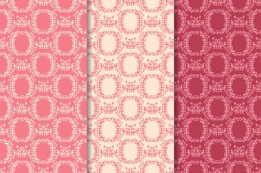 Kırmızı çiçekli süsler kümesi. Kiraz pembe dikey Dikişsiz desen. Duvar kağıdı arka plan