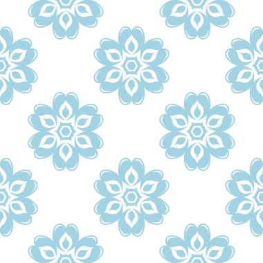 Beyaz zemin üzerine mavi çiçek süsleme. Tekstil ve duvar kağıtları için seamless modeli