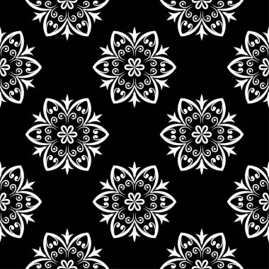 Siyah ve beyaz çiçek süsleme. Tekstil ve duvar kağıtları için seamless modeli