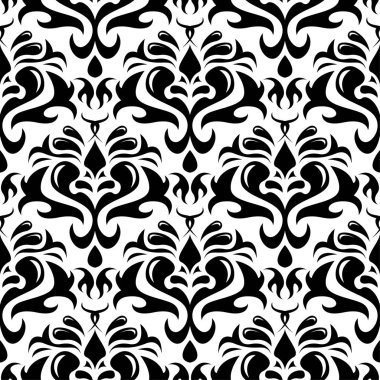 Beyaz arka planda siyah çiçek süsleme. Tekstil ve duvar kağıtları için seamless modeli