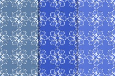 Çiçek süsler kümesi. Mavi dikey Dikişsiz desen. Duvar kağıdı arka plan