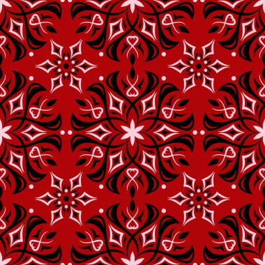 Çiçek sorunsuz arka plan. Kırmızı siyah ve beyaz çiçek deseni. Duvar kağıtları ve tekstil tasarımı için