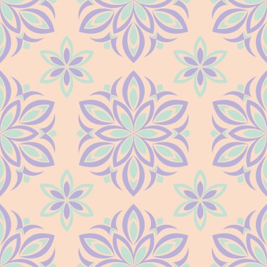 Sorunsuz çiçek desenli. Duvar kağıtları, Tekstil ve kumaş için bej mor ve mavi arka plan