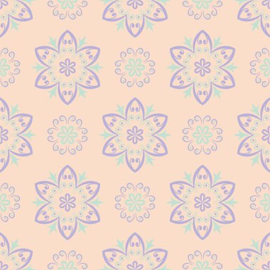 Duvar kağıtları, Tekstil ve kumaş için mor ve mavi tasarımları ile bej çiçek seamless modeli