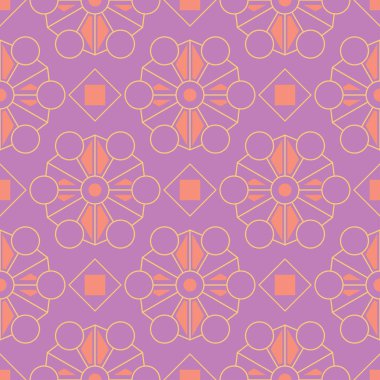 Geometrik menekşe seamless modeli. Parlak renkli arka plan duvar kağıtları, Tekstil ve kumaş için pembe ve sarı öğeler