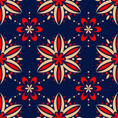 Çiçek seamless modeli. Duvar kağıtları, Tekstil ve kumaş için renkli kırmızı ve mavi arka plan