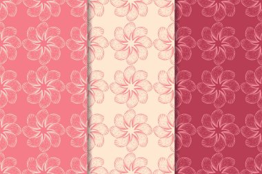 Kırmızı çiçekli süsler kümesi. Kiraz pembe dikey Dikişsiz desen. Duvar kağıdı arka plan