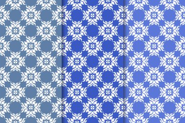 Çiçek süsler kümesi. Mavi dikey Dikişsiz desen. Duvar kağıdı arka plan