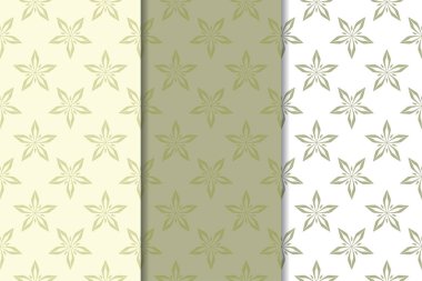 Zeytin yeşili çiçek arka planlar. Tekstil ve duvar kağıtları için dikişsiz desen seti