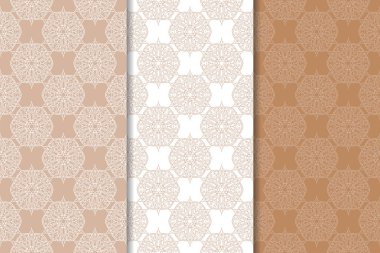 Kahverengi çiçek arka planlar. Tekstil ve duvar kağıtları için dikişsiz desen seti