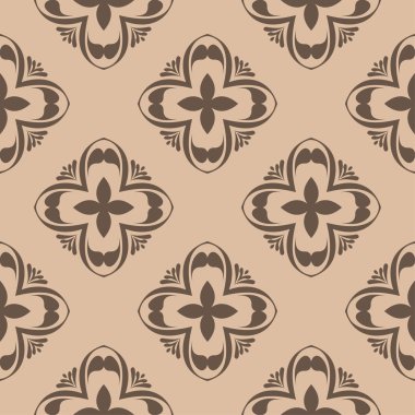 Bej renkli arka plan üzerinde kahverengi çiçek süsleme. Tekstil ve duvar kağıtları için seamless modeli