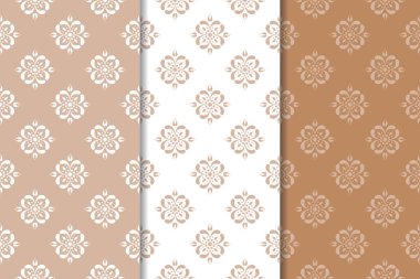 Kahverengi çiçek süsler. Tekstil ve duvar kağıtları için dikey Dikişsiz desen seti