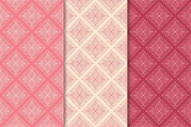 Kiraz kırmızısı geometrik süsler. Web, Tekstil ve duvar kağıtları için dikey Dikişsiz desen seti