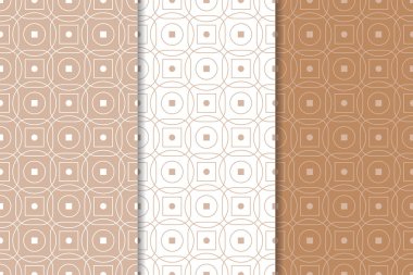 Kahverengi ve beyaz geometrik süsler. Web, Tekstil ve duvar kağıtları için dikişsiz desen seti