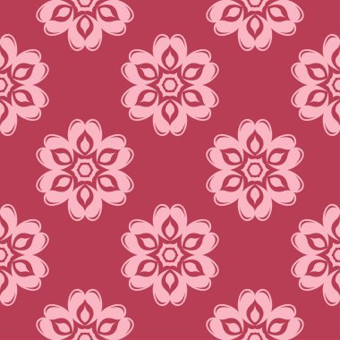 Kırmızı zemin üzerine çiçek süsleme. Tekstil ve duvar kağıtları için seamless modeli