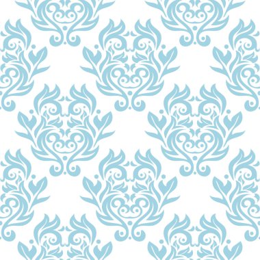 Beyaz zemin üzerine mavi çiçek süsleme. Tekstil ve duvar kağıtları için seamless modeli