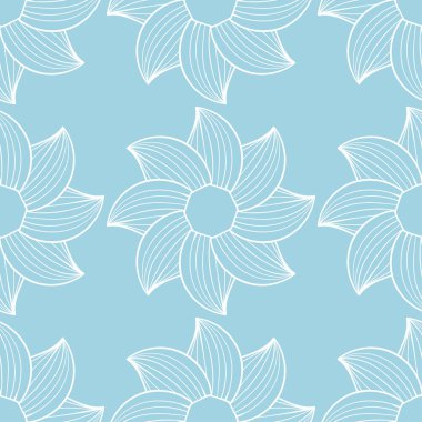 Mavi zemin üzerine beyaz çiçek süsleme. Tekstil ve duvar kağıtları için seamless modeli